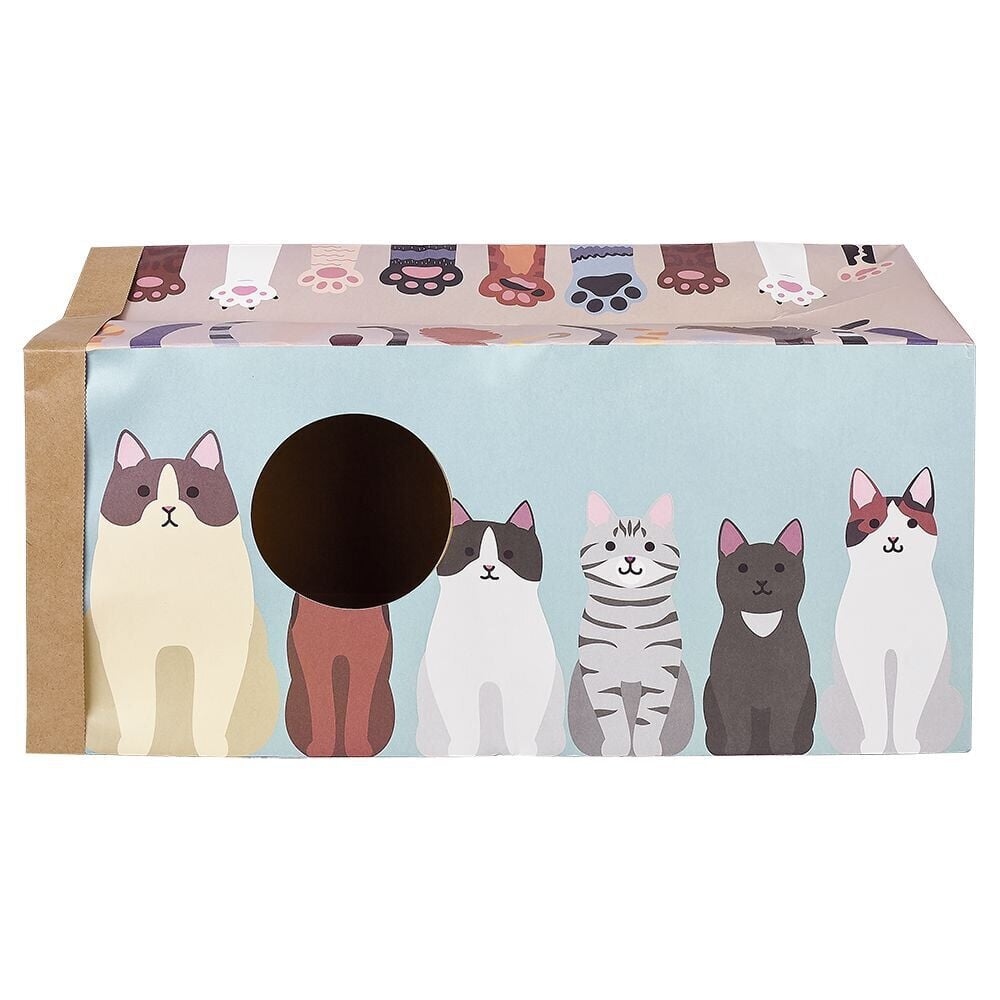 Tunnel de jeu pour chat en carton imprimé chats multicolore