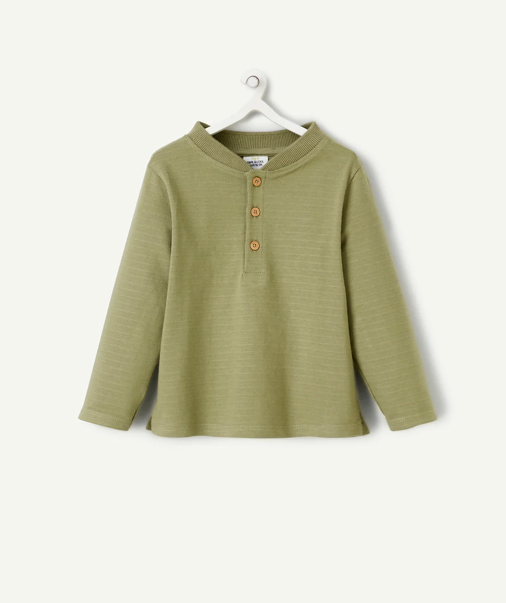T-SHIRT MANCHES LONGUES BÉBÉ GARÇON EN COTON KAKI AVEC BOUTONS