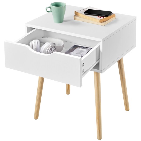 Yaheetech Nachttisch Nachtkommode nordisch Beistelltisch Kiefernholz Stoffschublade Massiv Kommode Sideboard Couchtisch mit 4 Füßen