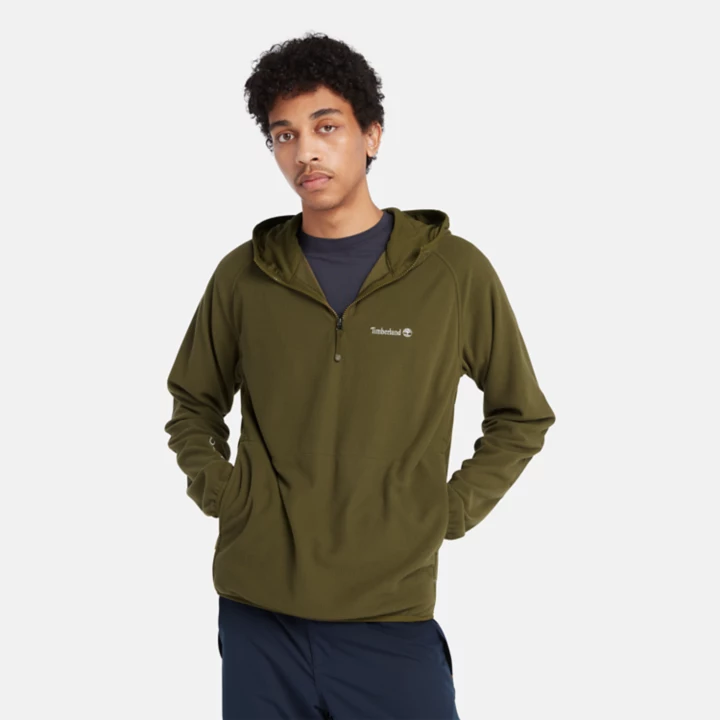 Moletom com capuz Polartec Fleece para homens na cor verde.