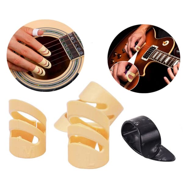 Gitarfingerbeskytter fingerdeksler silikon 5-delt Beige