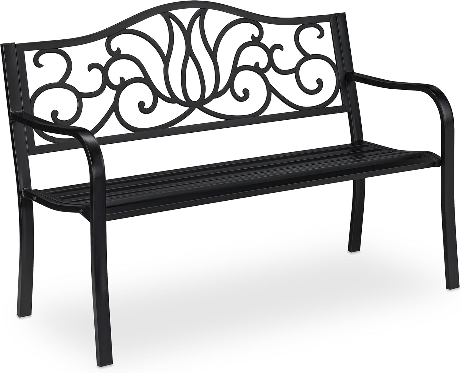 Relaxdays Gartenbank Antik für 2 Personen, Balkon, Terrasse, Metallbank HBT 90x127,5x63 cm, Stahl, Guss, schwarz