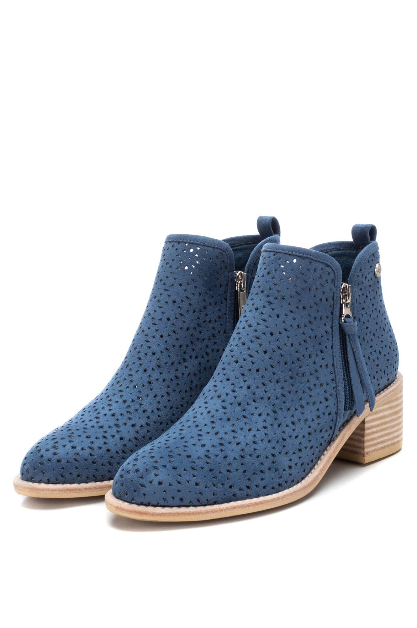 Botas de cano curto com salto para mulheres, Xti - azul médio