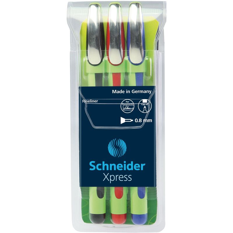 Schneider Fineliner Xpress, 3er Etui, schwarz/blau/rot
