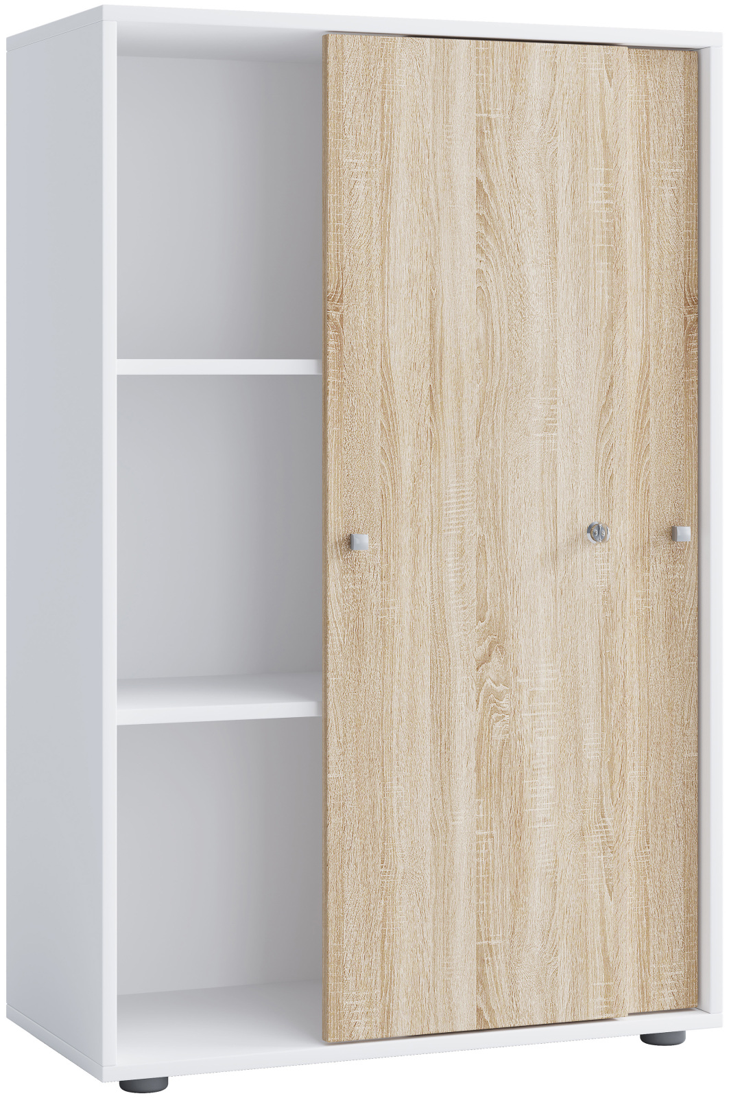 Büroschrank LONA XL - Sonoma Eiche - weiß - mit Schiebetüren - 110 cm hoch