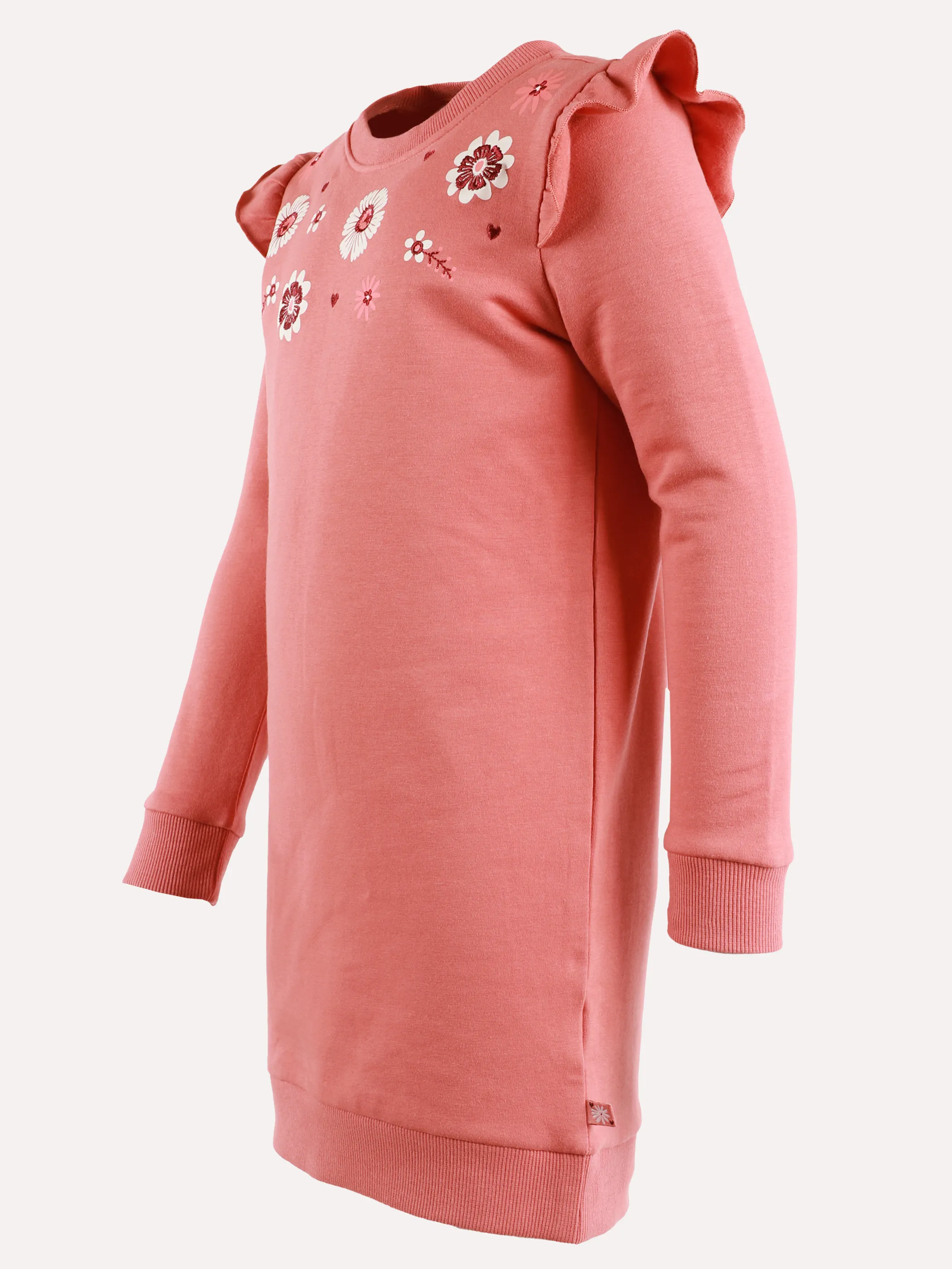 Mädchen Sweatkleid mit Blumenprint und Herzchenstickerei