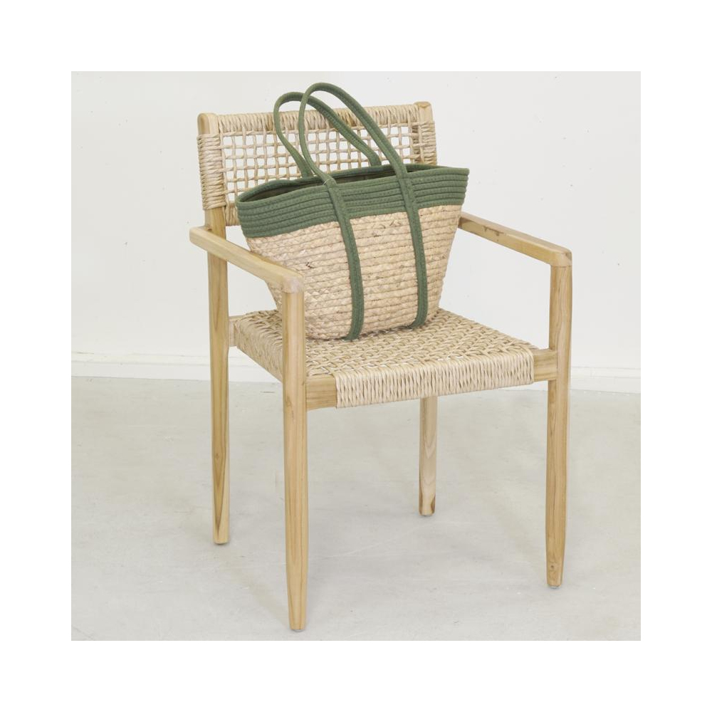Fauteuil en teck et cannage synthétique droit