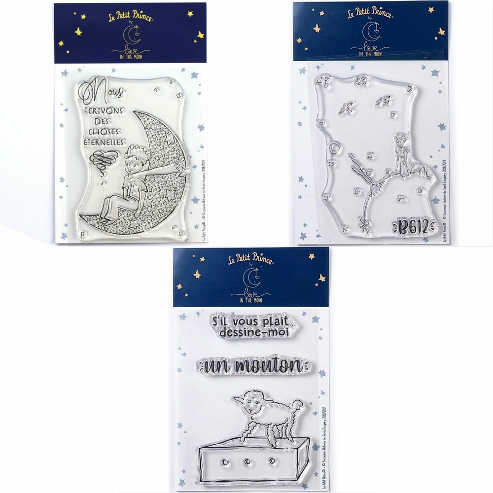 5 tampons transparents le petit prince et la lune + astéroïd + mouton