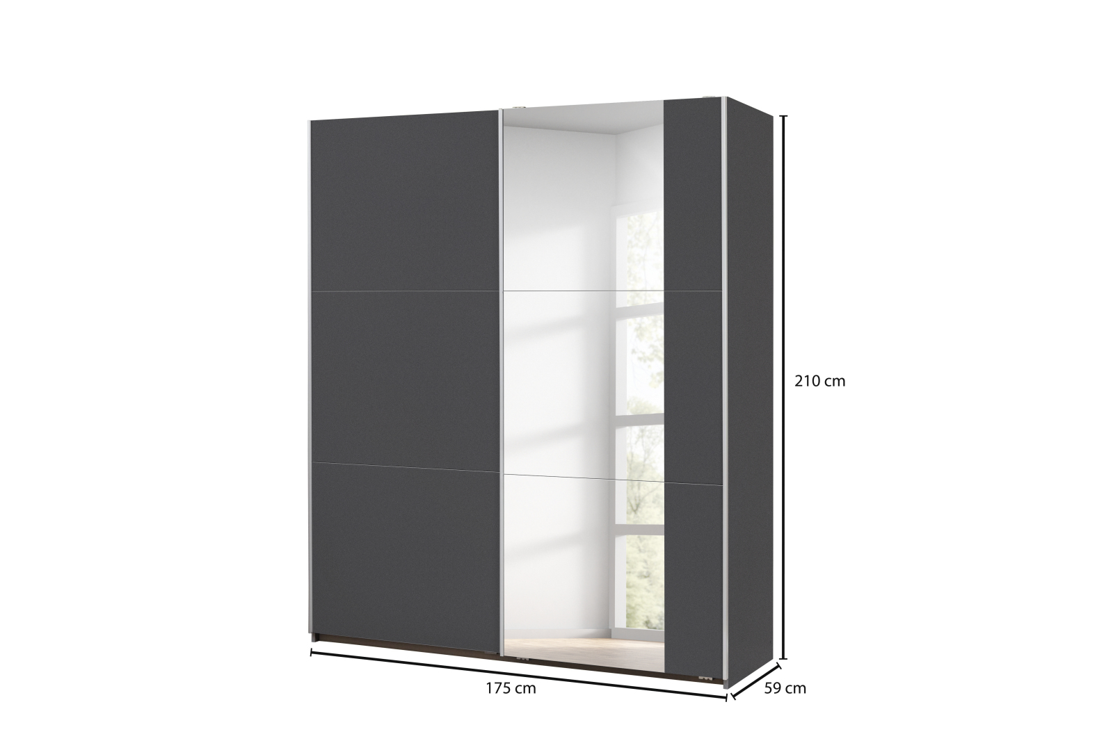 Schwebetürenschrank - grau-metallic - Spiegel - 2 Fachböden - 175 cm