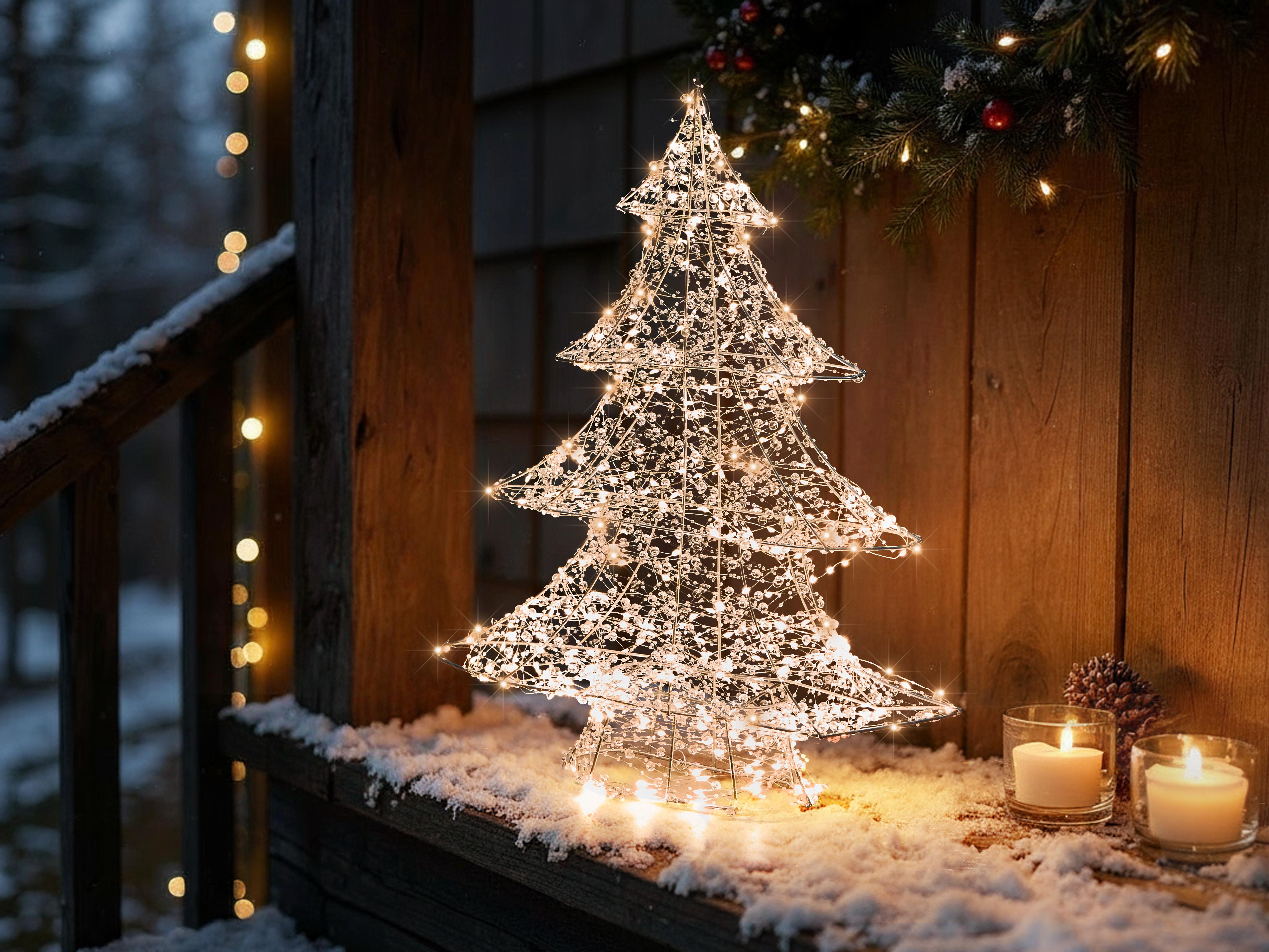 Buitendecoratie LED BLONDUOS Kerstboom 60 cm Zilver