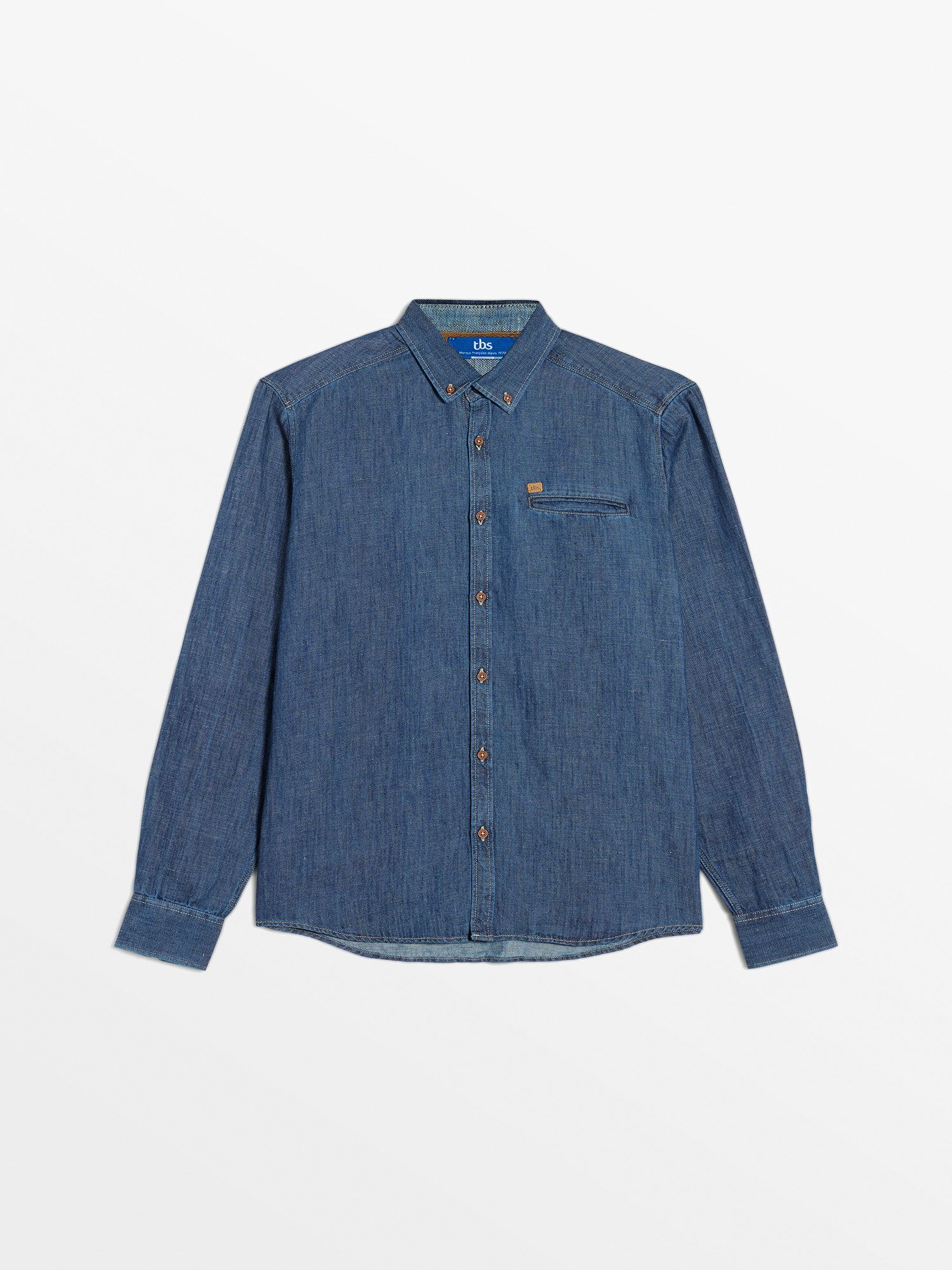 Chemise Homme En Denim Coton Lin Bleu