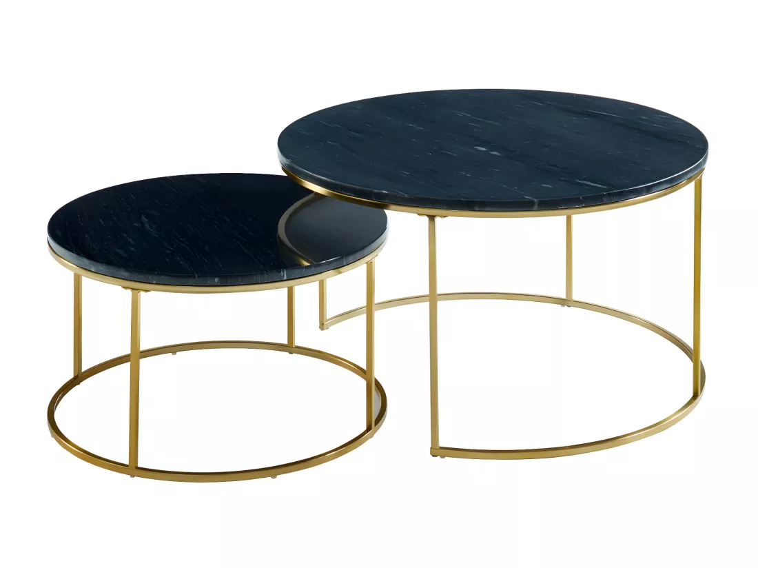 Tables basses gigognes ANGELA de Pascal MORABITO - Marbre noir et métal doré