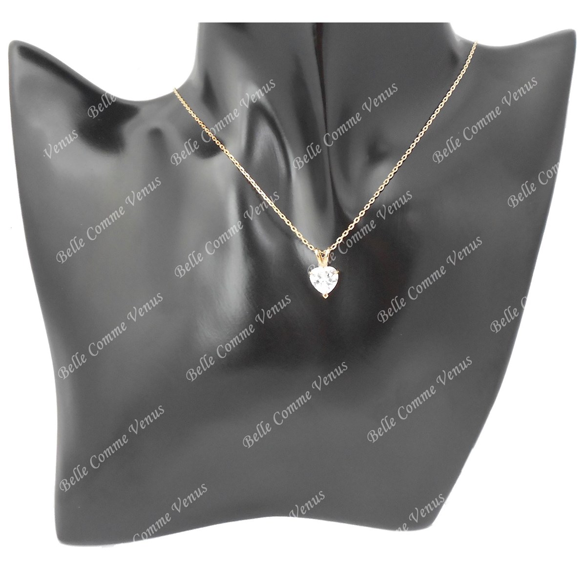 Collier coeur d'oxyde de zirconium Plaqué OR 750 3 microns