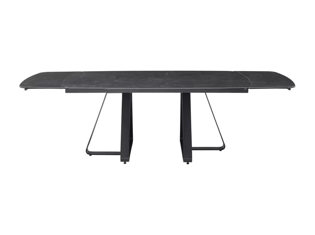 Table à manger extensible 6 à 10 personnes en verre trempé et céramique - Effet marbre noir - MARDONA
