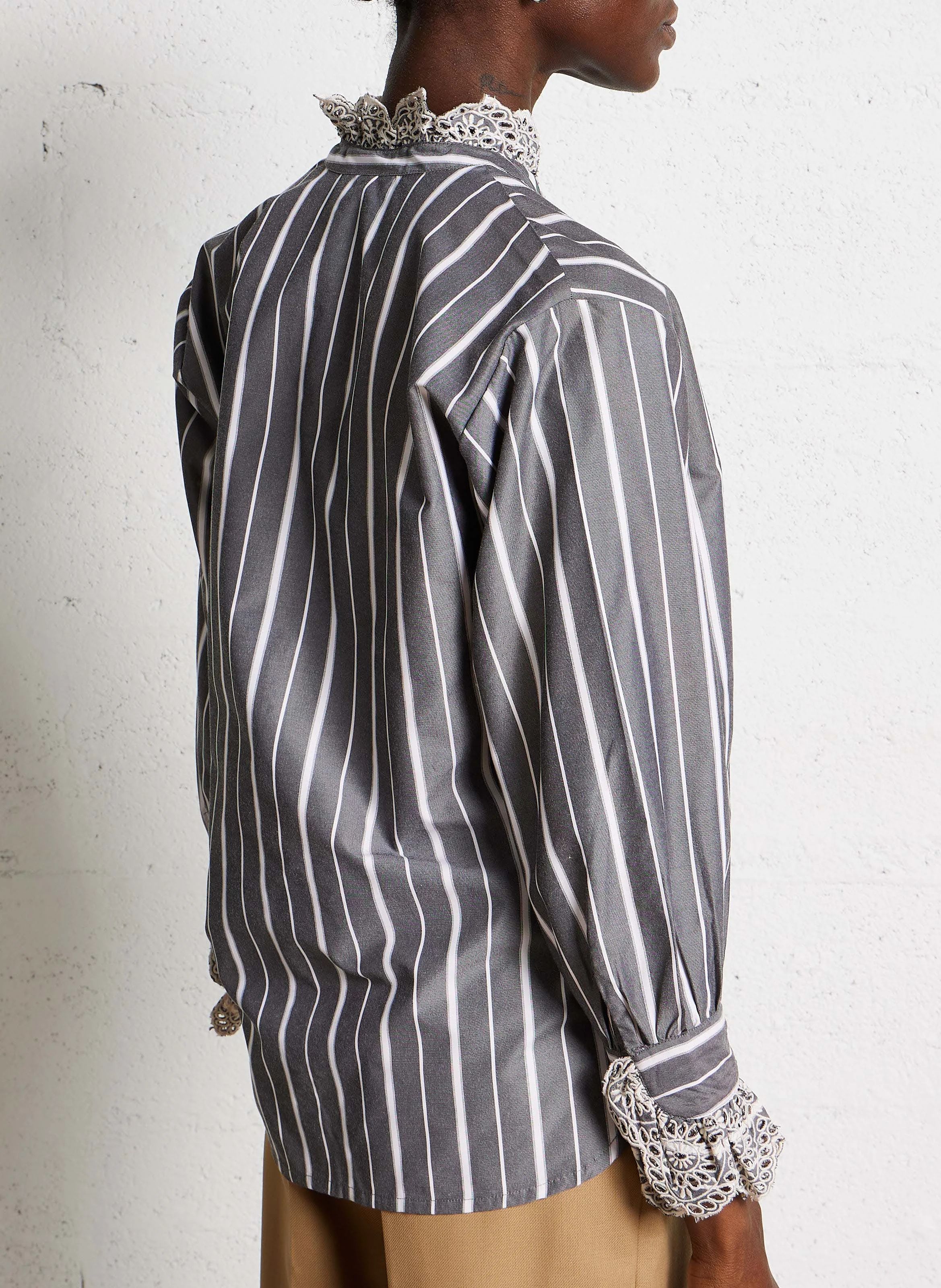 SIBYLLE - Chemise droite col montant en coton | Gris