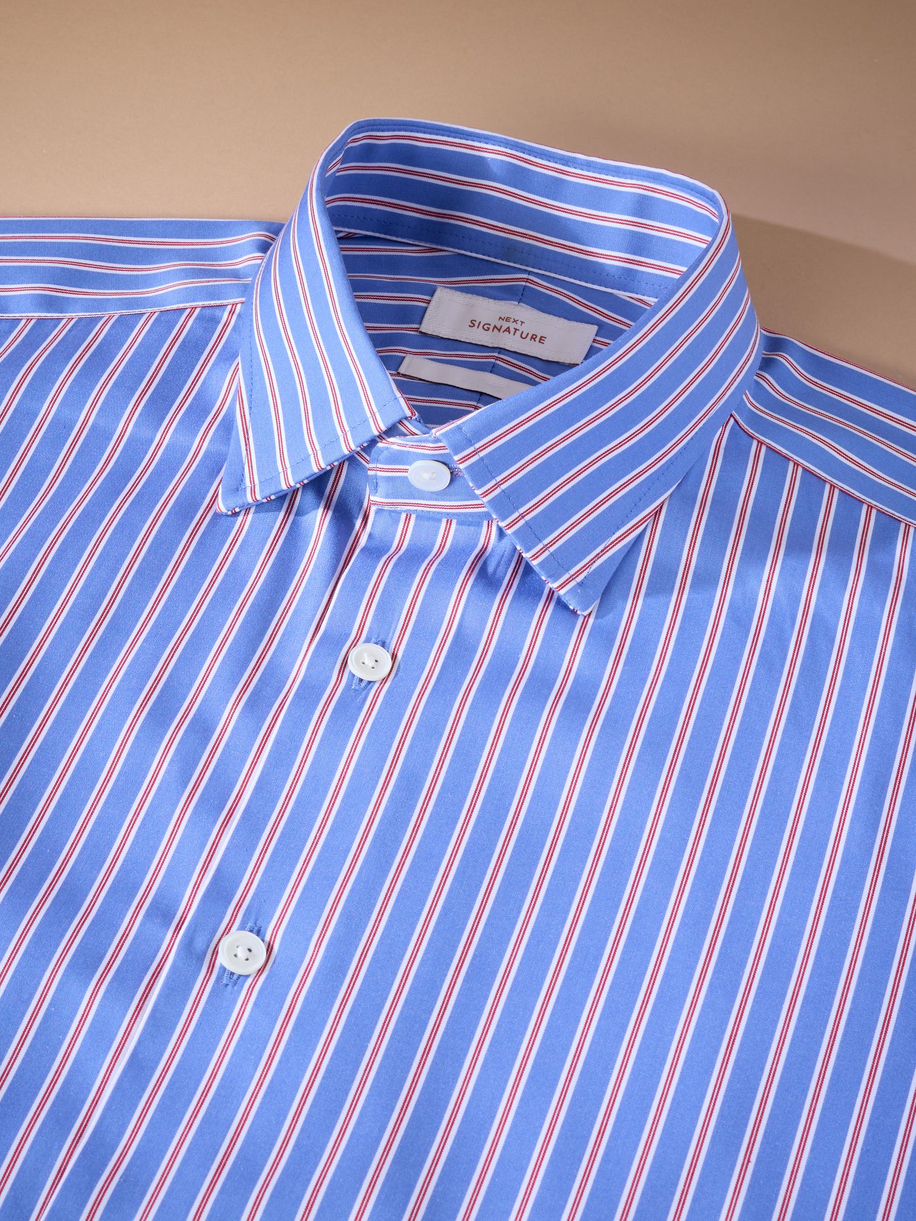 Blauw gestreept - 100% katoenen Signature overhemd met enkele manchet