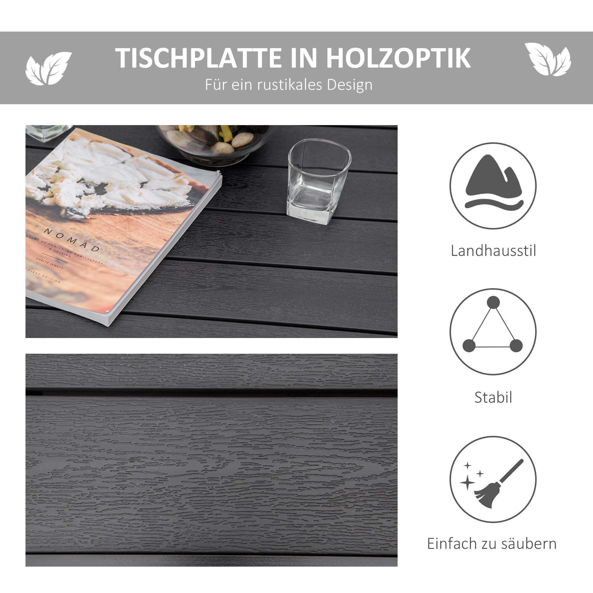 Outsunny Gartentisch mit Aluminium-Rohre 80L x 80B x 74H cm