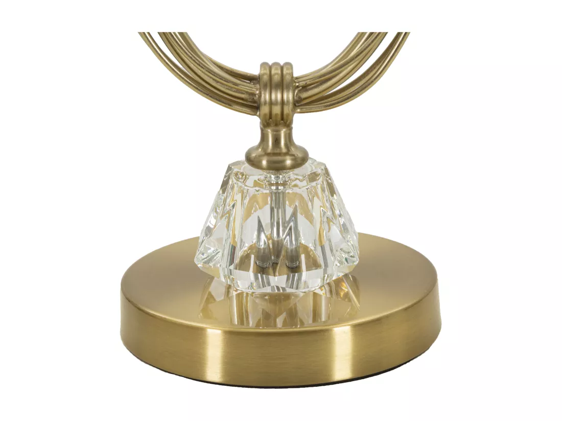 Lampe à poser Versailles en métal doré - diamètre 36x60 cm, élégant décor géométrique, abat-jour en tissu beige avec bordure dorée