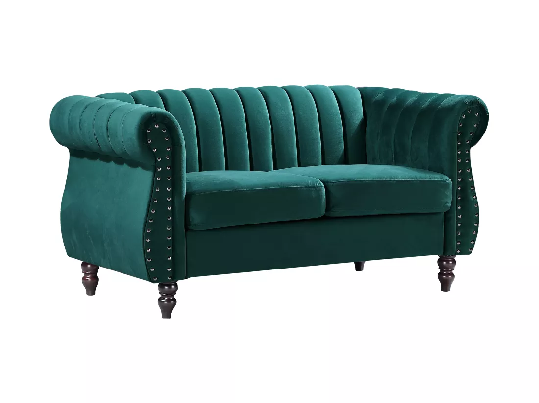 Canapé chesterfield 2 places en velours vert émeraude TRUMBO