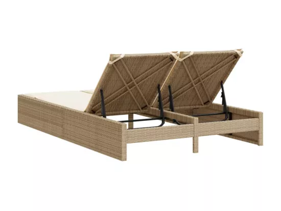 Chaise longue double avec coussins beige résine tressée