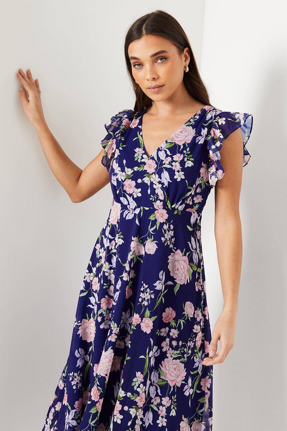 Oasis Robe Midi Petite à Épaules Volantées