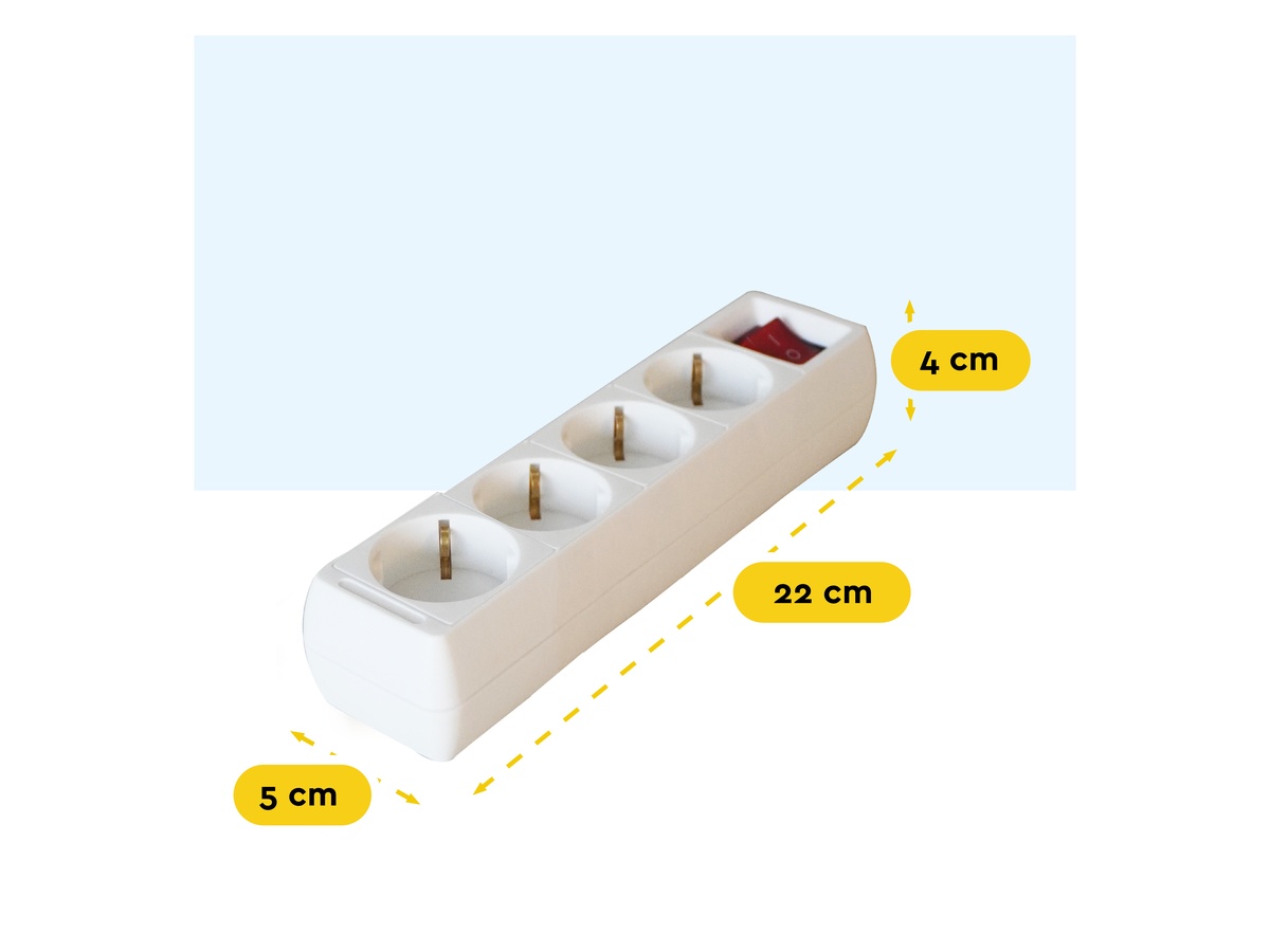 BRASQ 3 meter 4-voudige stekkerdoos met schakelaar - White