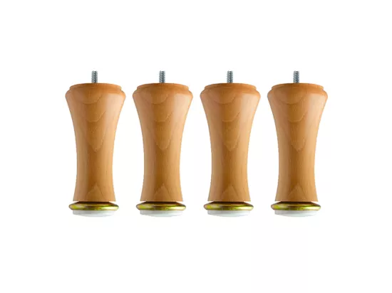 BELLECOUR LITERIE | Jeu de pieds de lit diabolo en bois vernis Hauteur 17 cm (lot de 4)