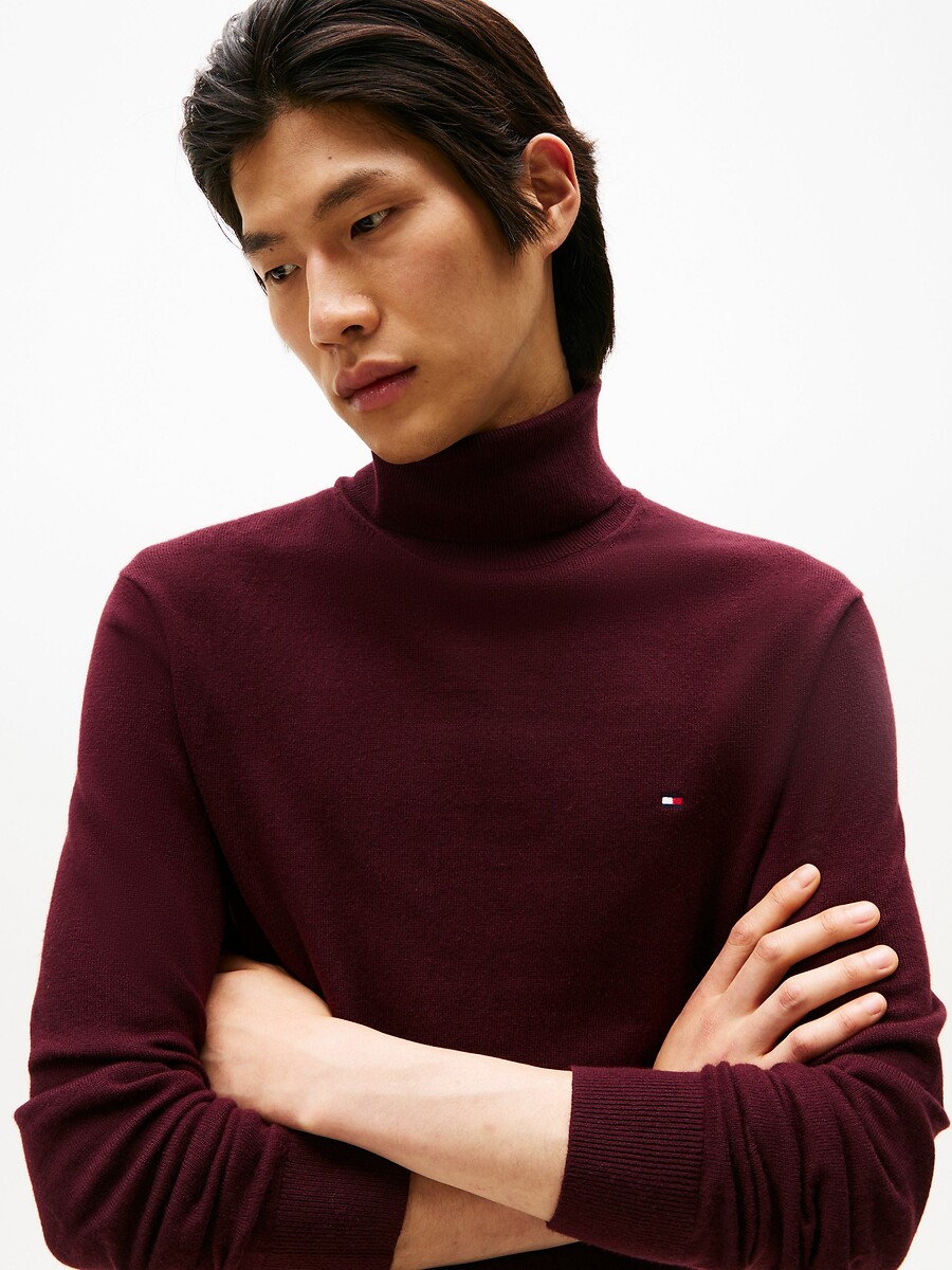 TOMMY HILFIGER<br>Suéter de gola alta em algodão pima e cashmere