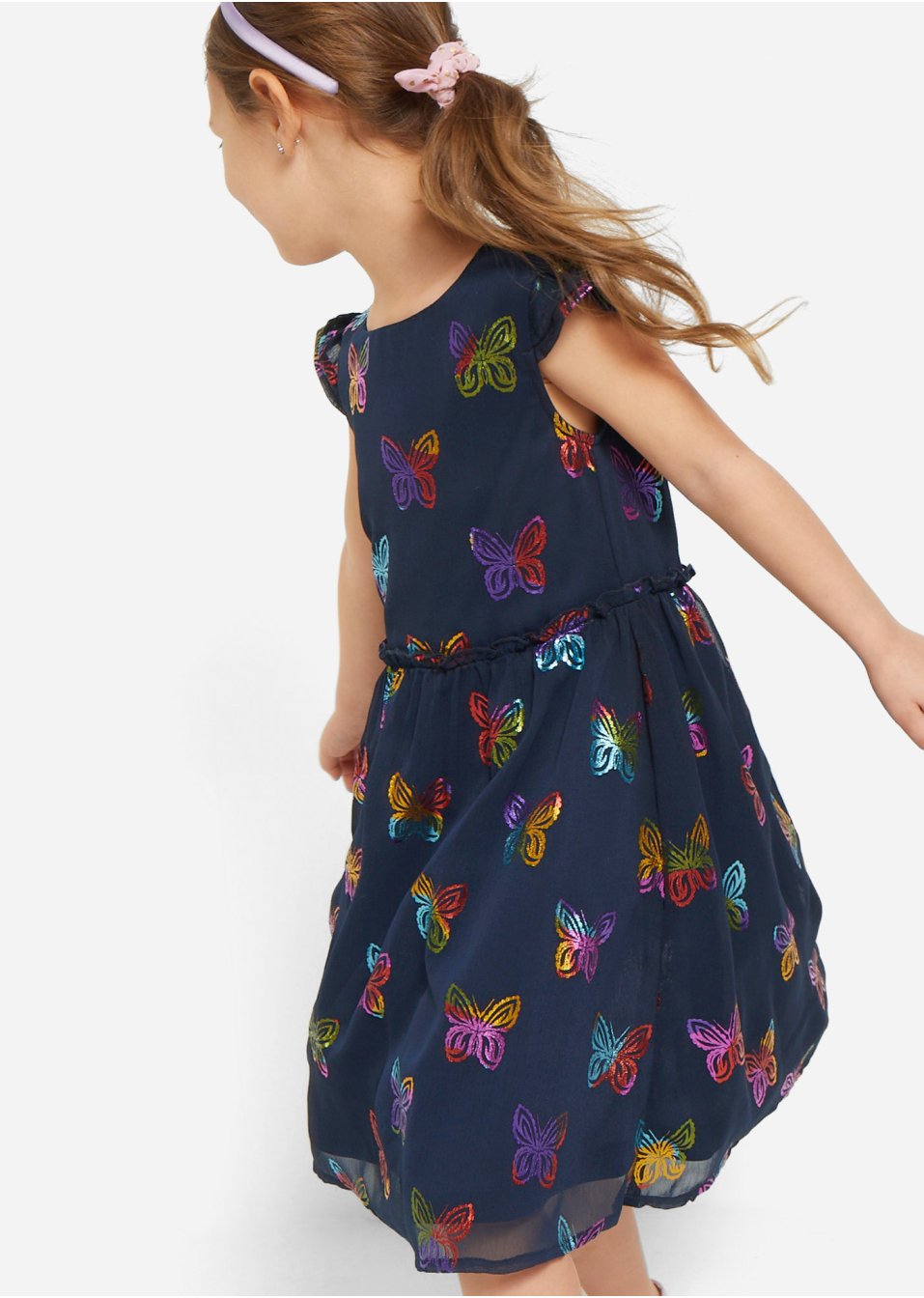 Robe de fête fille en chiffon avec imprimé papillon