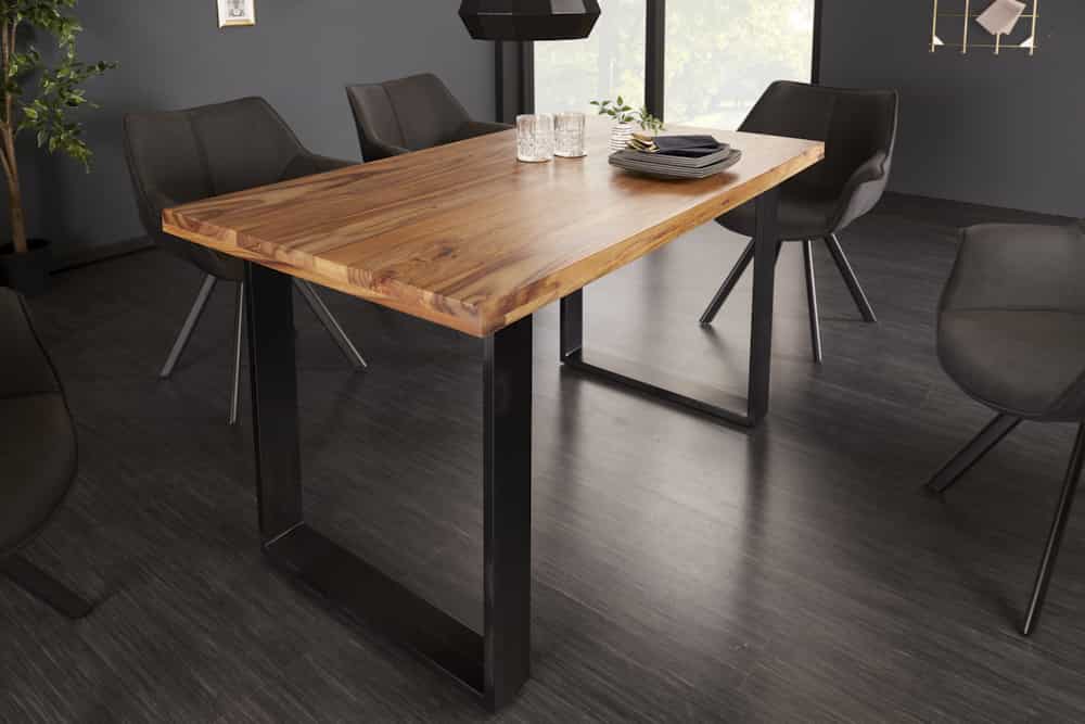 Massivholz Esstisch IRON CRAFT 140cm braun schwarz Sheesham stone finish Industrial