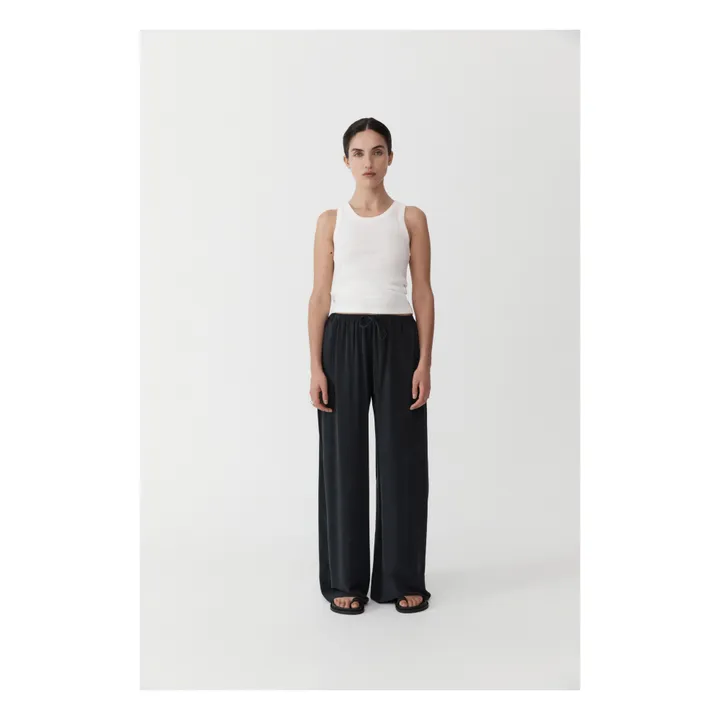 St Agni Pantalon Relaxed Soie | Noir