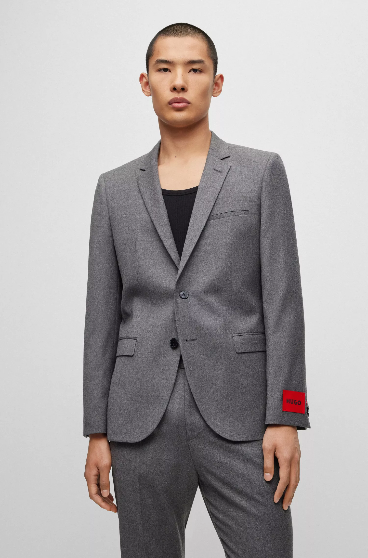 Jaqueta HUGO vermelha, extra slim fit, em flanela de lã elástica mesclada.