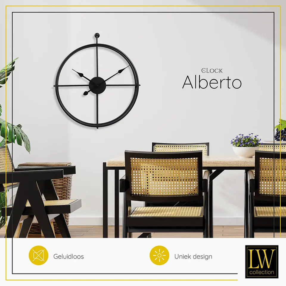 LW Collection Wandklok Alberto zwart 62cm