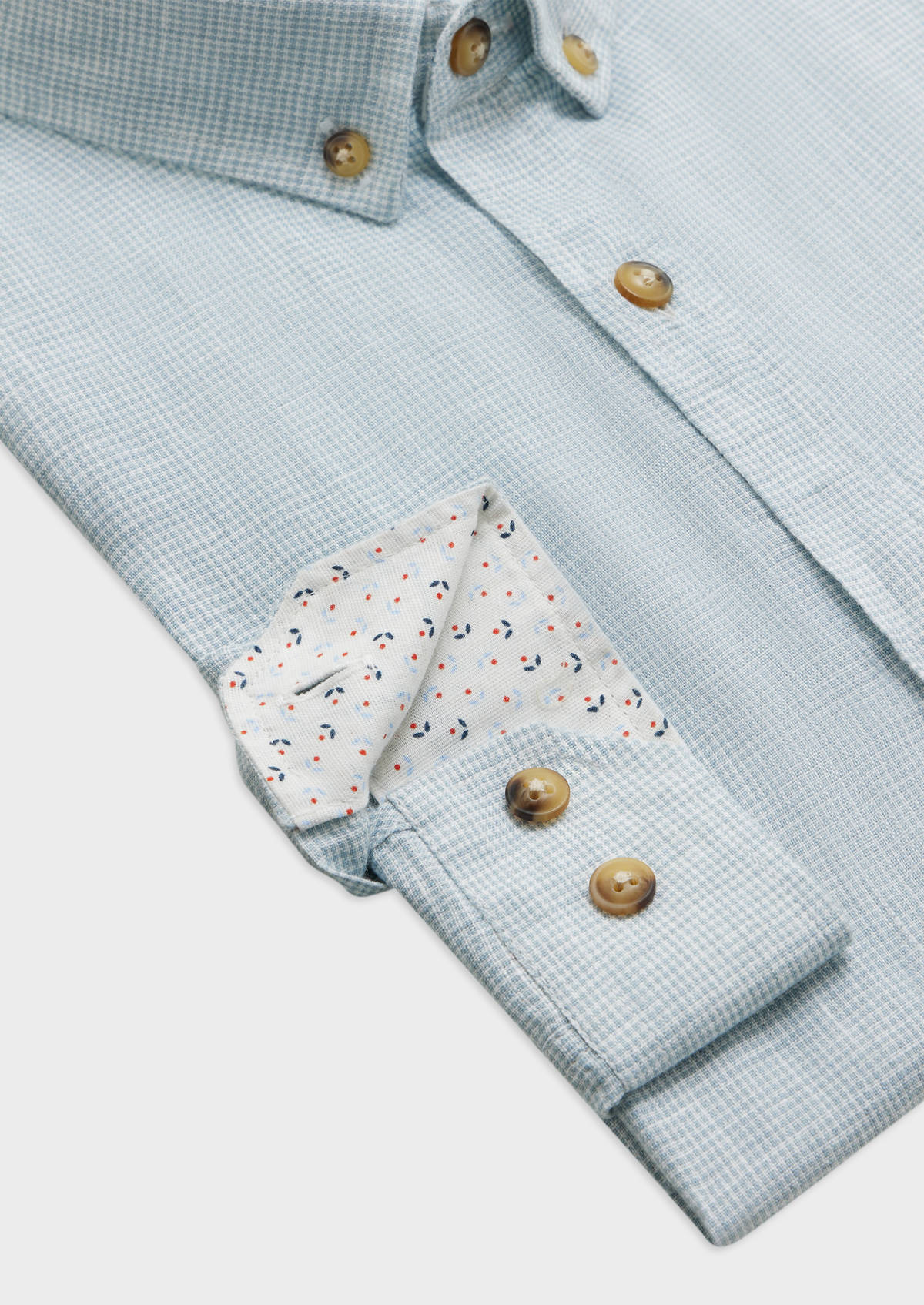 Chemise sport Slim en lin bleu pâle à carreaux blancs