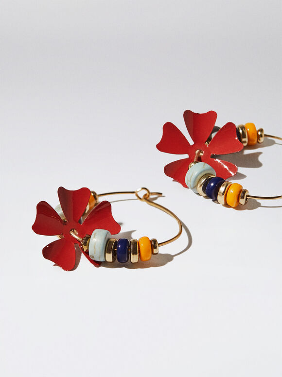 Aros Con Piedra Y Flor - Multicor