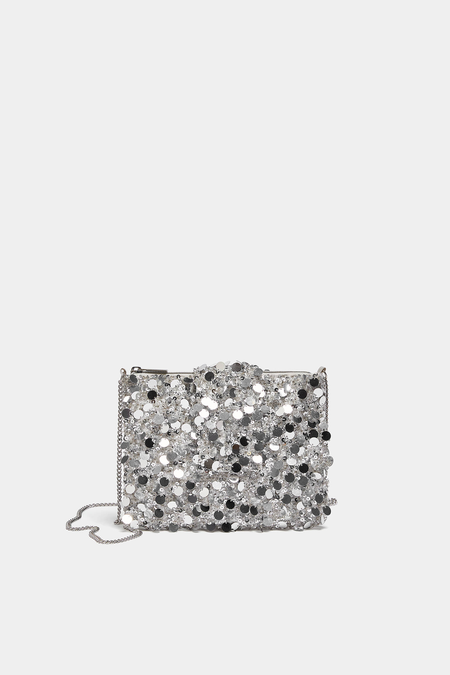 Mini bolsa transversal com lantejoulas - Prateada