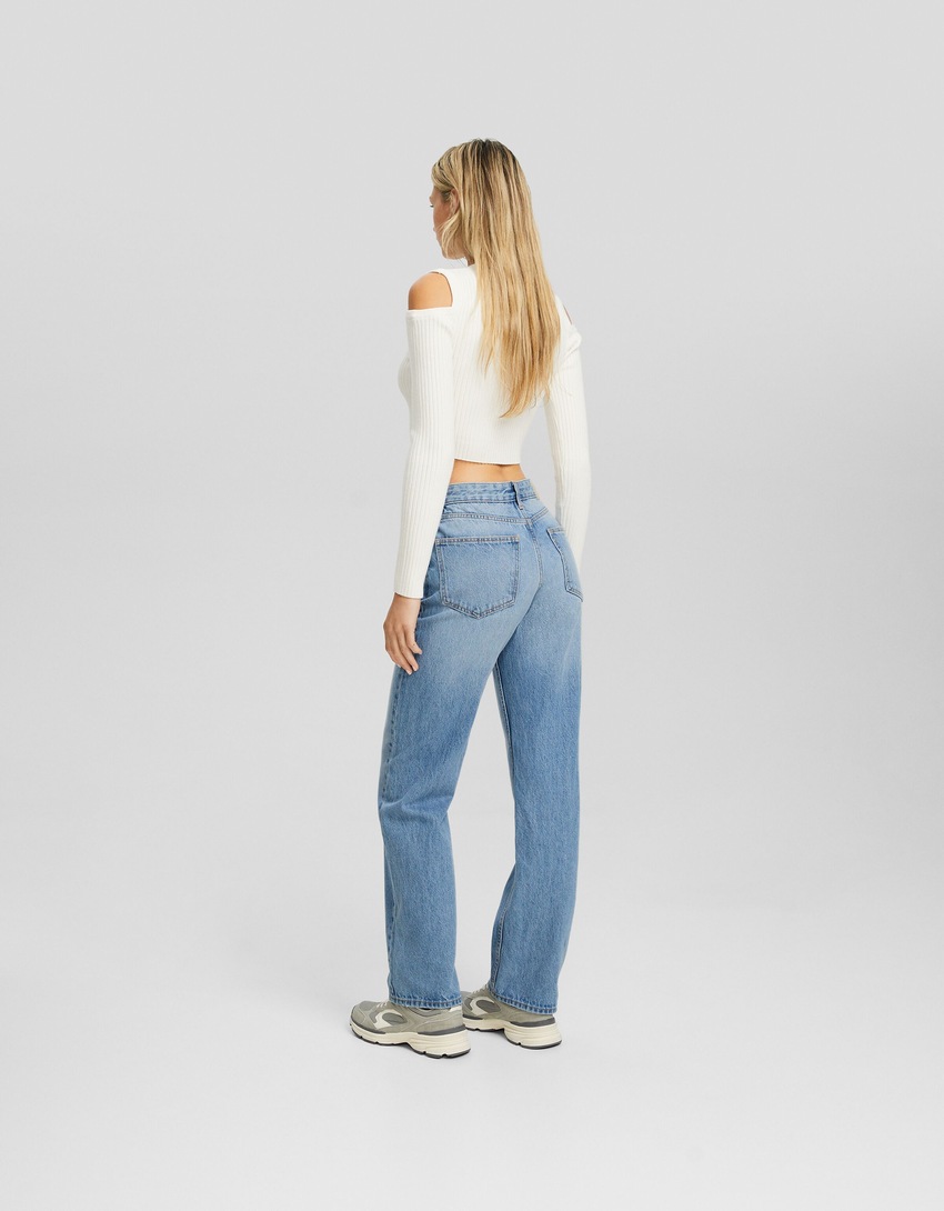 calça jeans de corte reto