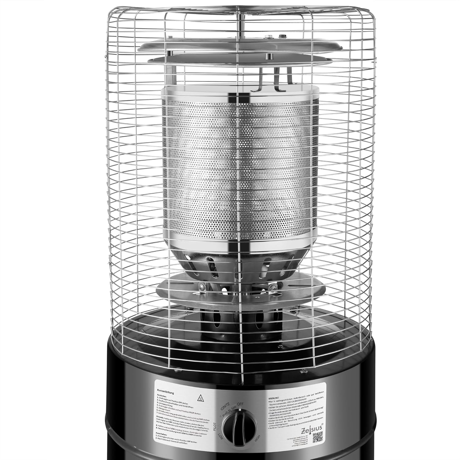 Zelsius Gas Heizstrahler 'Zermatt' | 11 kW, Ø 46cm x (H) 137 cm | Terrassenheizstrahler außen, Terrassenheizung, Outdoor Heizpilz Gas, Heizstrahler Terrasse, Gasheizpilz für Terrasse Balkon und Garten