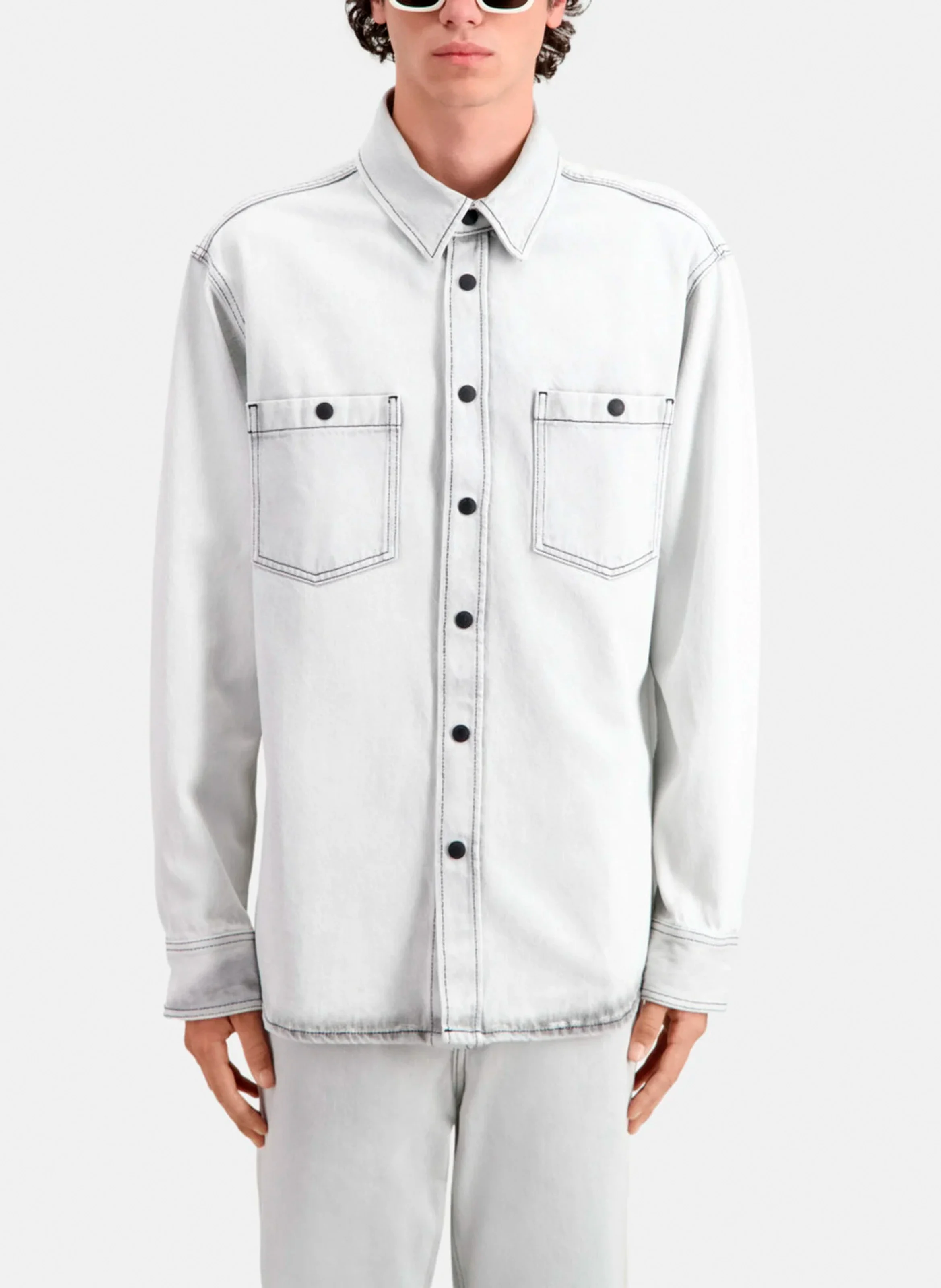 Chemise col classique en denim | Blanc