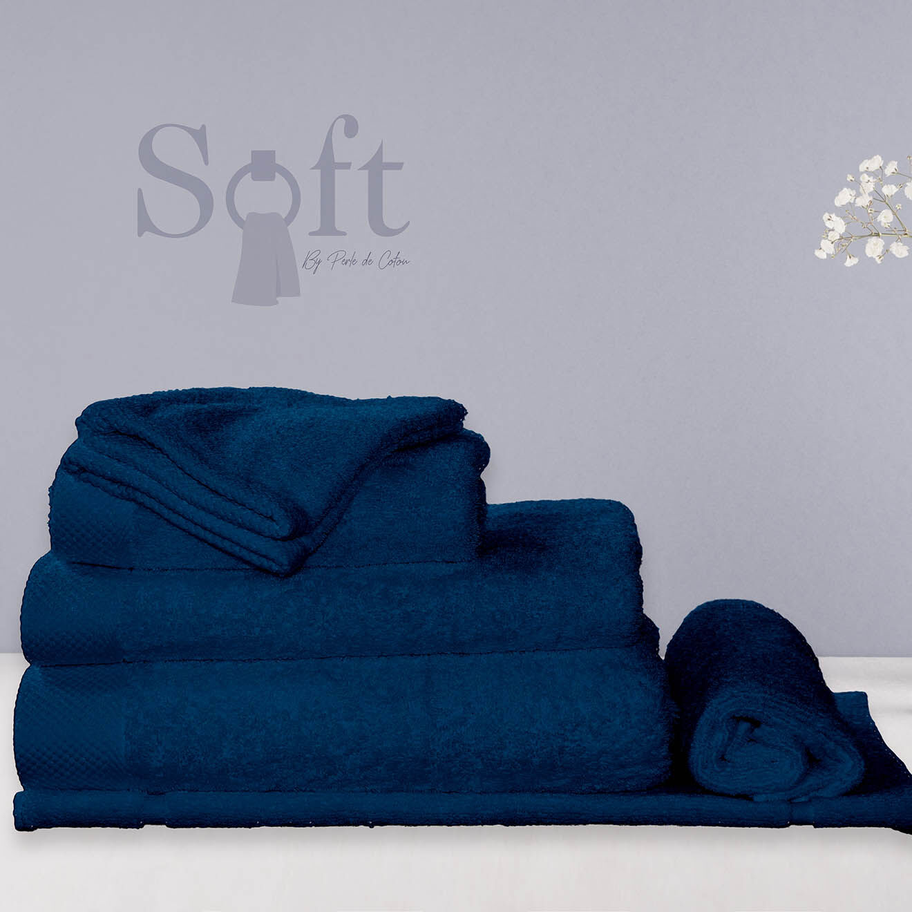 Soft by Perle de Coton Serviette de toilette bleu jean - 50x100 cm