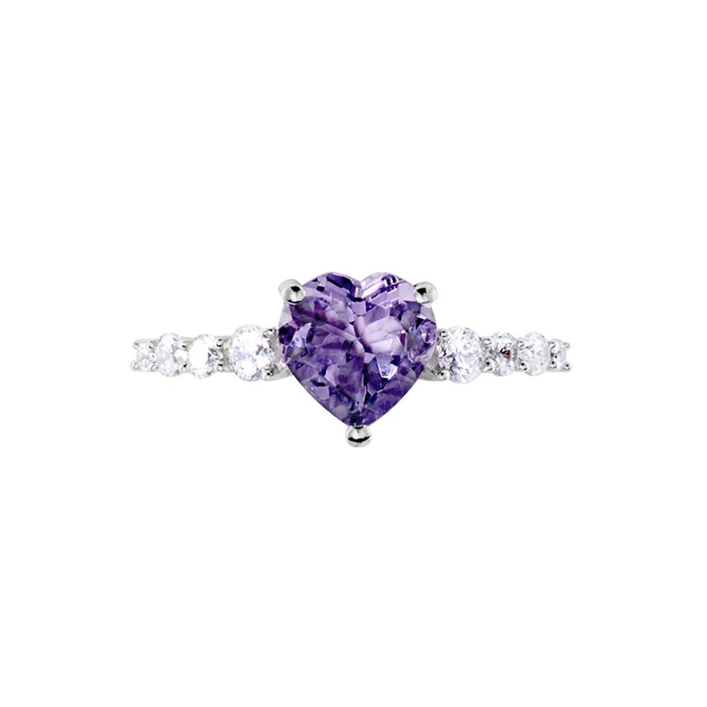 Bague Or Blanc Fany Améthyste Oxydes De Zirconium