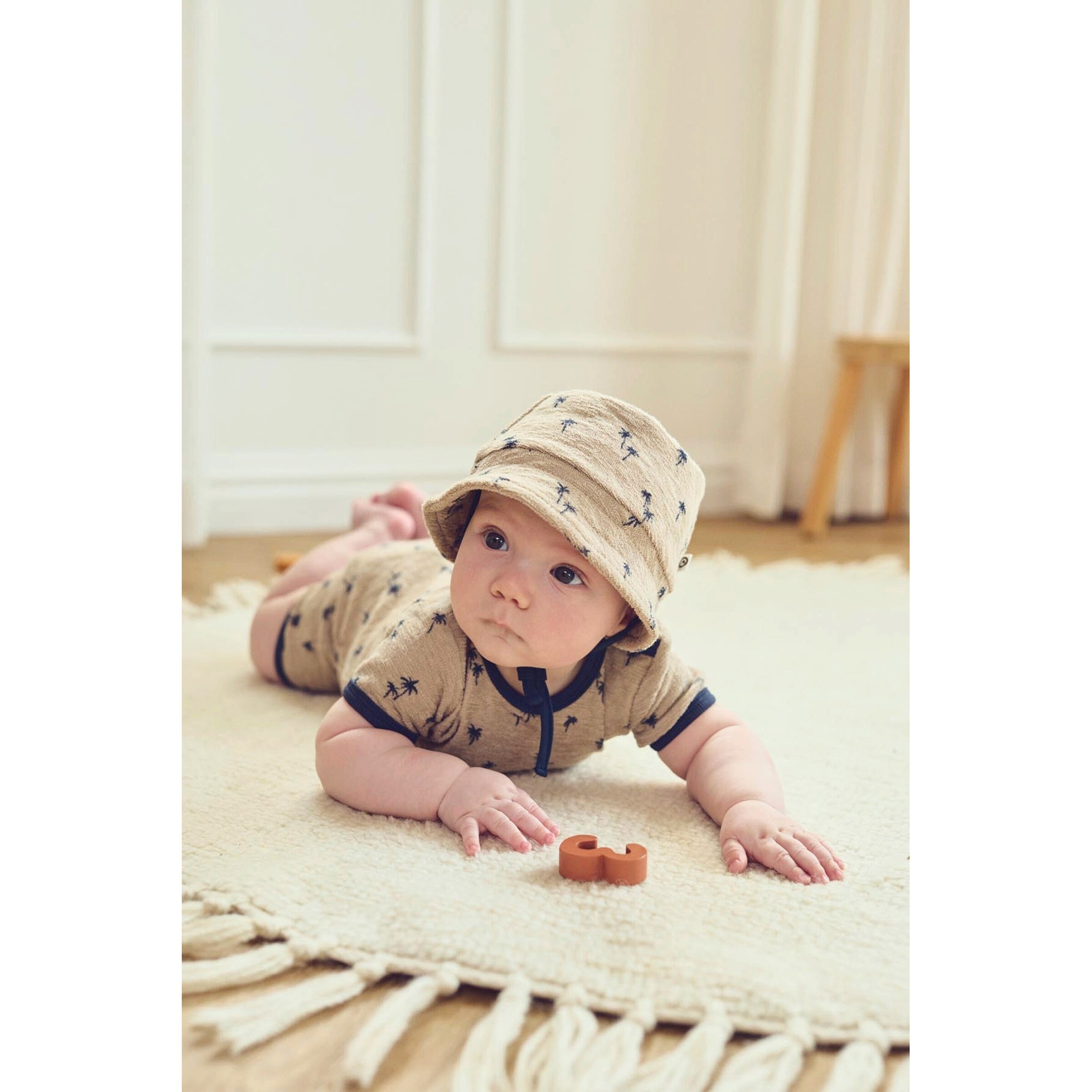 Müsli Frottee-Body kurzarm Palmen beige/marine