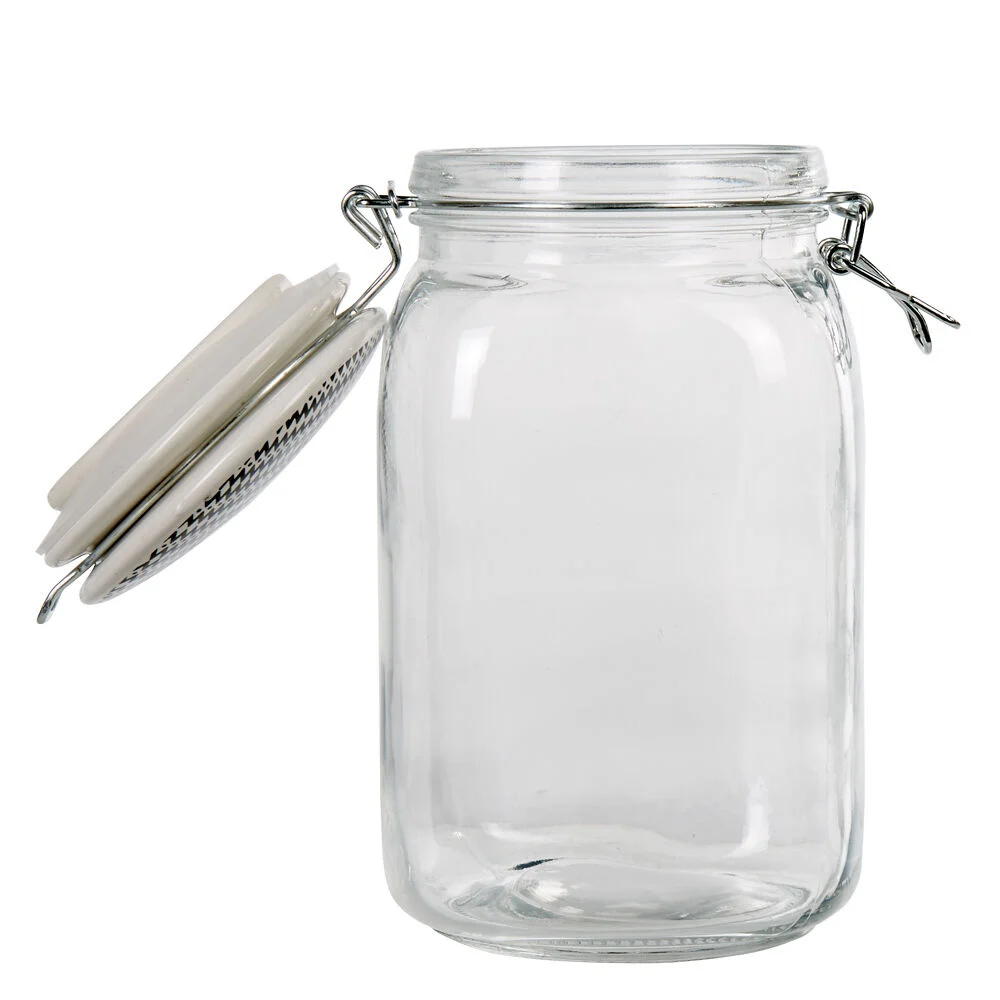 Bocal hermétique carré verre couvercle motif ethnique 1,5 L