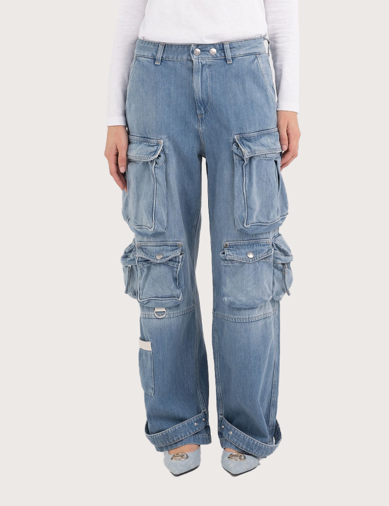 REPLAY PANTALON FEMME CARGO COMBAT MILVA BLEU