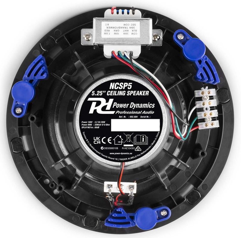 Power Dynamics NCSP5 Plafondspeaker 100V - 5.25'' - 20W - Wit