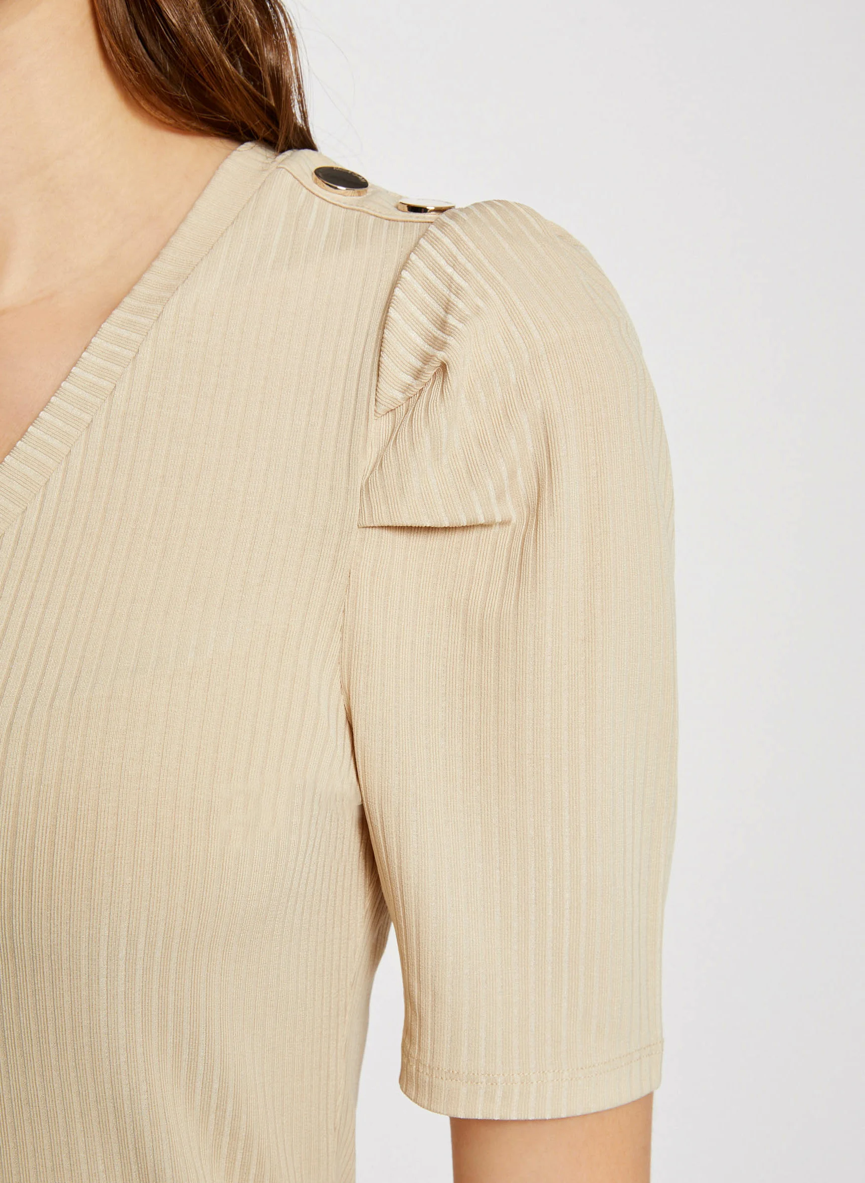 DOSTU - T-shirt manches courtes côtelé | Beige