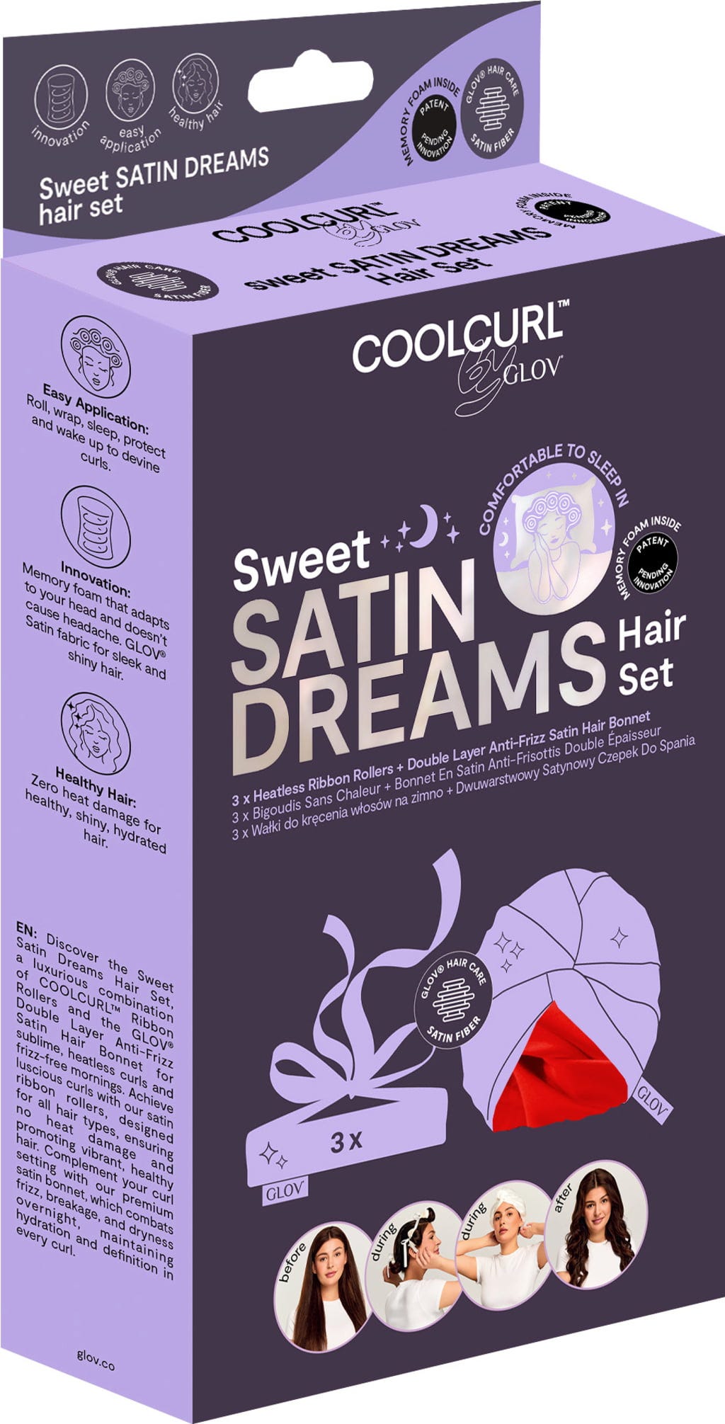 GLOV  COOLCURL Sweet Dreams Satin Set, Red