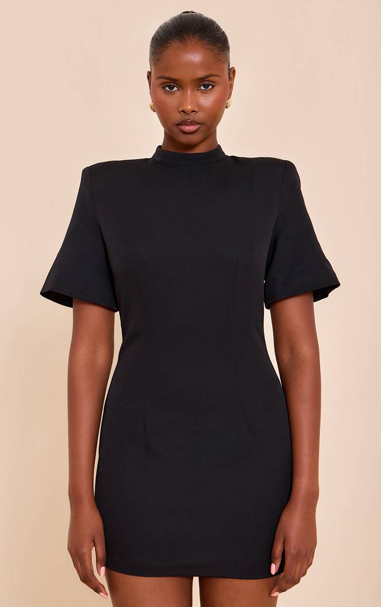 Noir Robe Mini Cintrée Dos Nu En Tissu Tissé