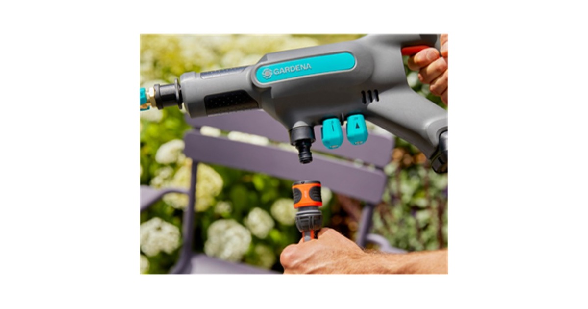 GARDENAAquaClean 24/18 V P4A kant-en-klare set drukreiniger  (Grijs/turquoise, 14800-20, Accu inbegrepen)