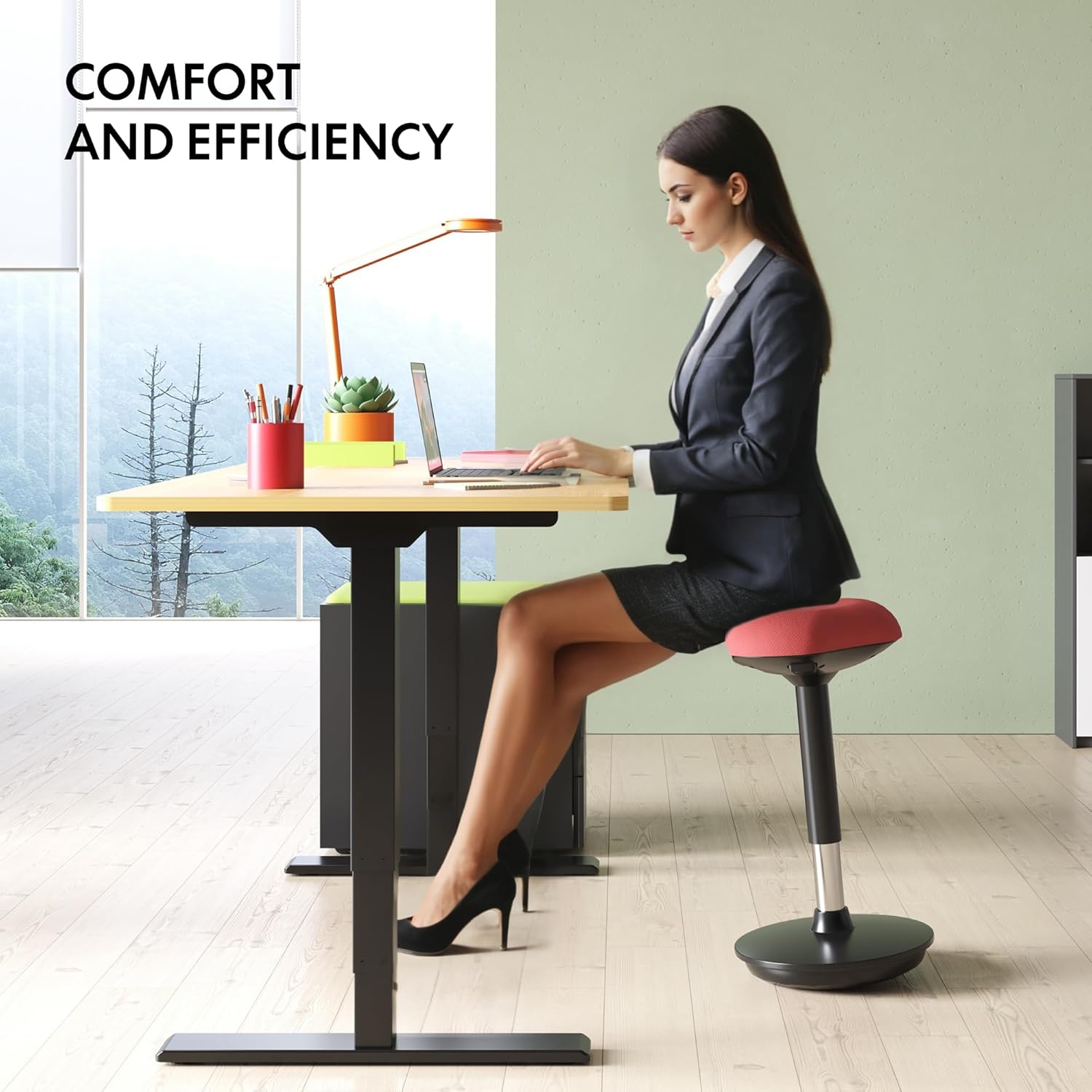 FLEXISPOT Wobble Hocker Stay Active Exercise Office Chair Encourage Movement Height Adjustable Seat for Comfortable Working/Standing Desk Perching Stool RED